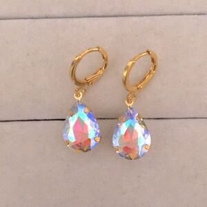 Topaz Aurora Borealis Shimmer Crystal Pear Drop Earrings